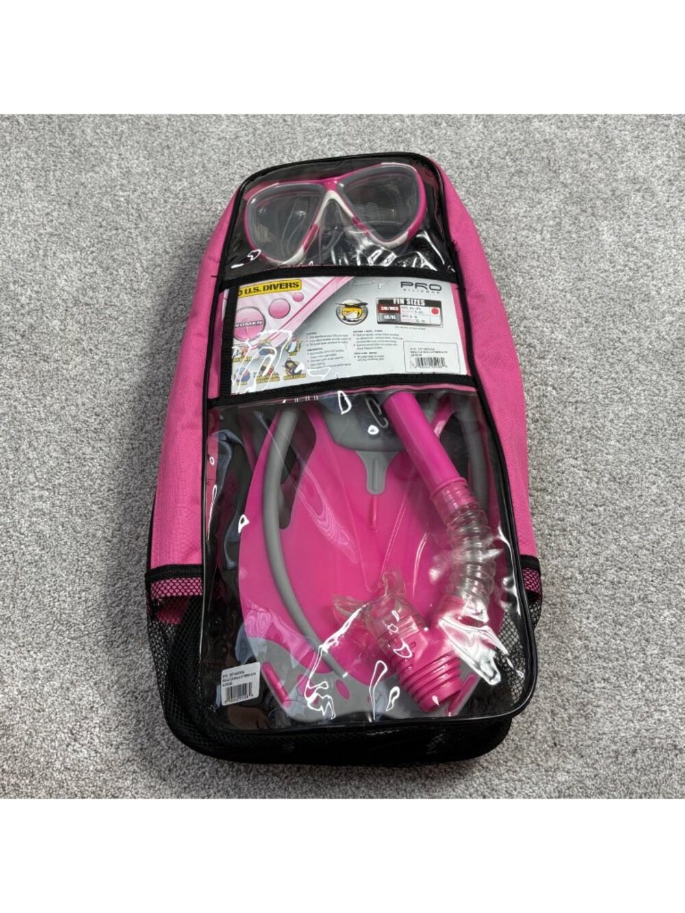 US Divers Pro Silicone Women Snorkeling Set Pink Gray Small Medium New